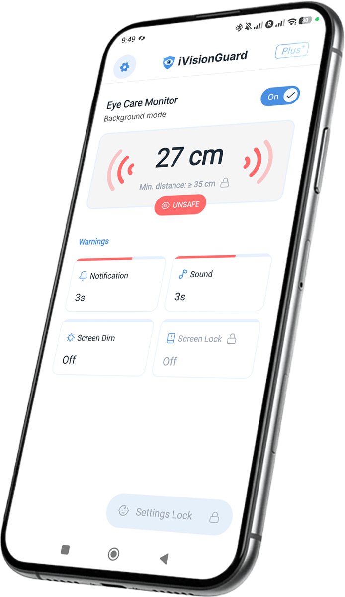 iVisionGuard app monitoring screen distance in real time