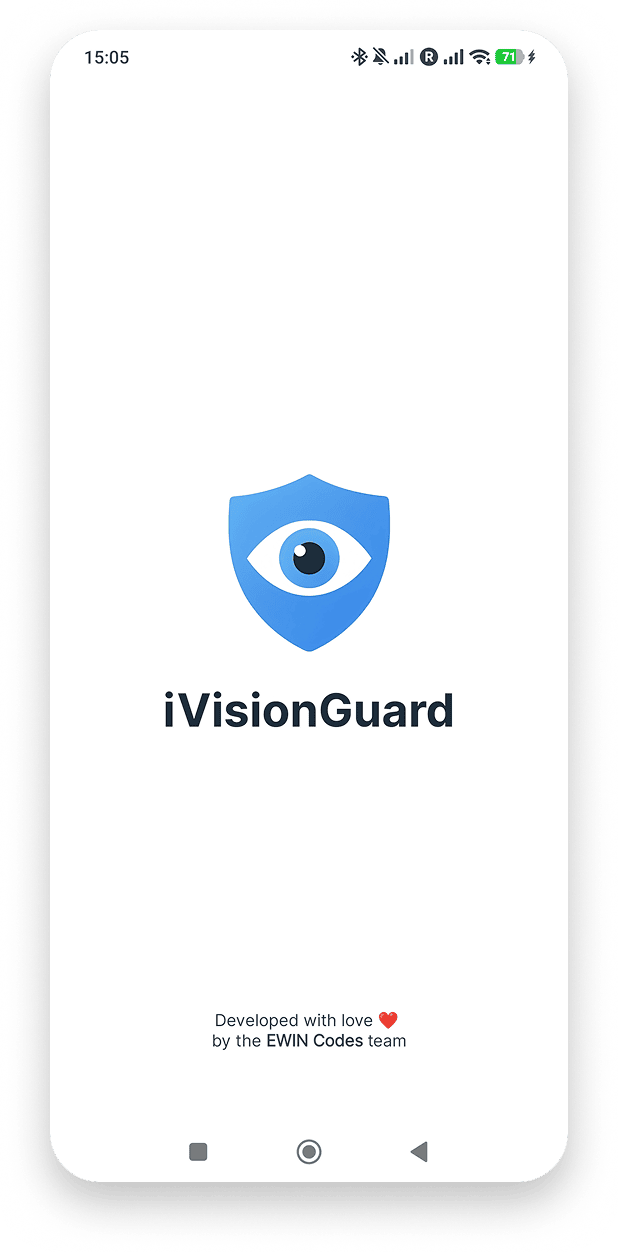 iVisionGuard main screen showing real-time eye-to-screen distance measurement