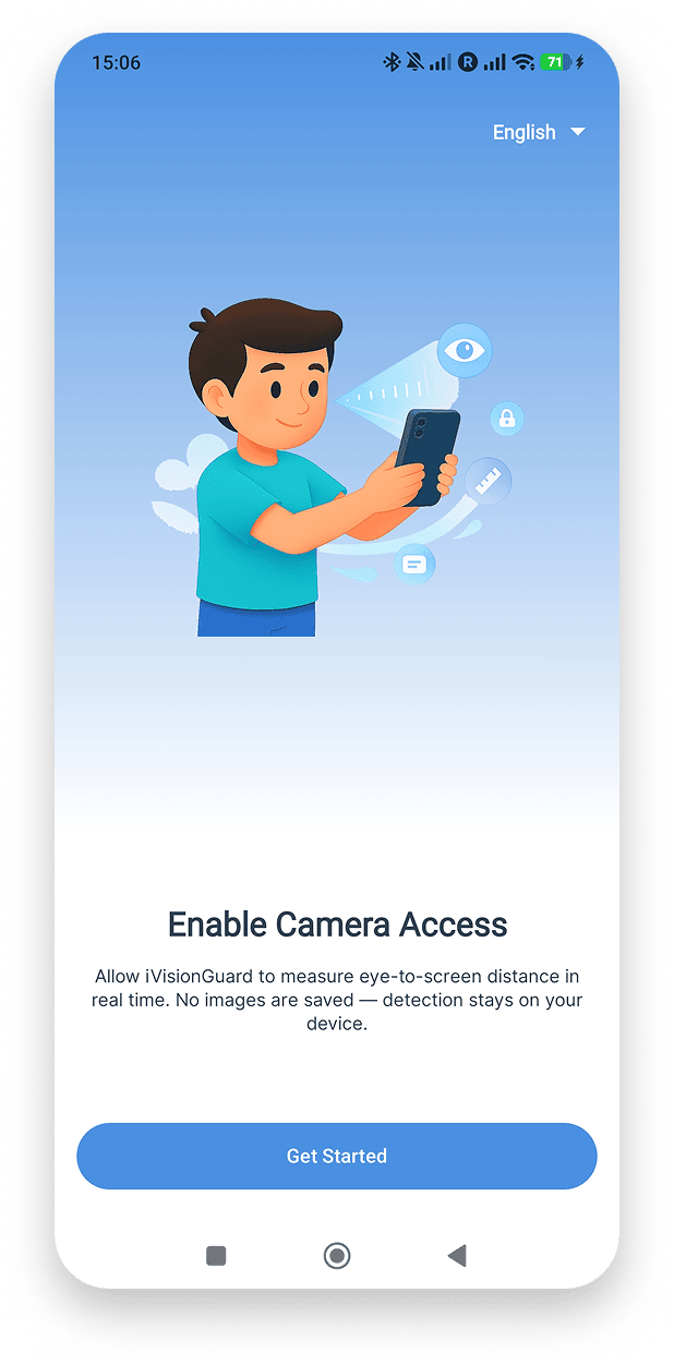 iVisionGuard distance alert — visual warning overlay when phone held too close
