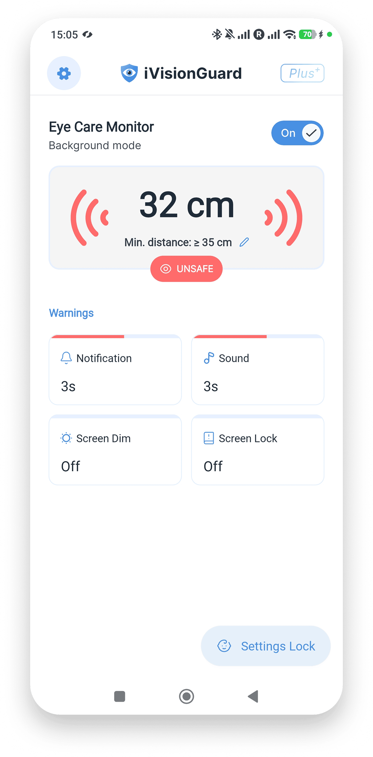 iVisionGuard live distance monitoring showing safe green zone indicator