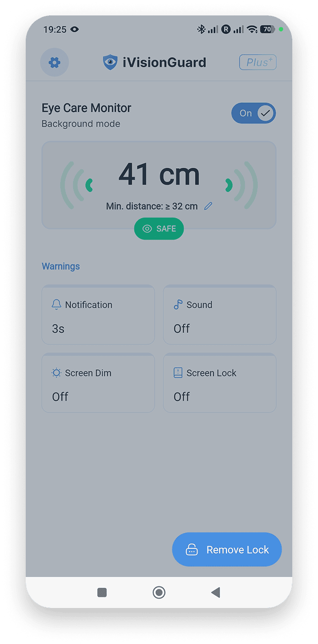 iVisionGuard onboarding — granting camera permission for distance monitoring